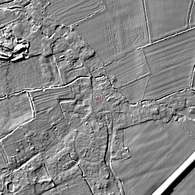 Shaded relief map of the ground around SN154BQ, computed from Environment Agency LiDAR. The ground here sits at about 54 m above sea level and falls 7 m across the surrounding 800 m. Surface water reaching this point runs off ground lying to the east-south-east, 0.7 m higher.
