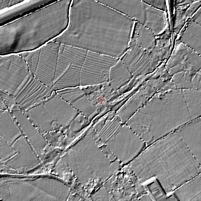 Shaded relief map of the ground around SN154HJ, computed from Environment Agency LiDAR. The ground here sits at about 59 m above sea level and falls 7 m across the surrounding 800 m. Surface water reaching this point runs off ground lying to the south-east, 0.7 m higher.