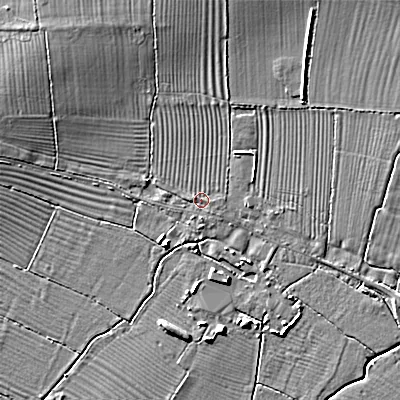 Shaded relief map of the ground around SN154HW, computed from Environment Agency LiDAR. The ground here sits at about 59 m above sea level and falls 7 m across the surrounding 800 m. Surface water reaching this point runs off ground lying to the north-north-west, 4.2 m higher.
