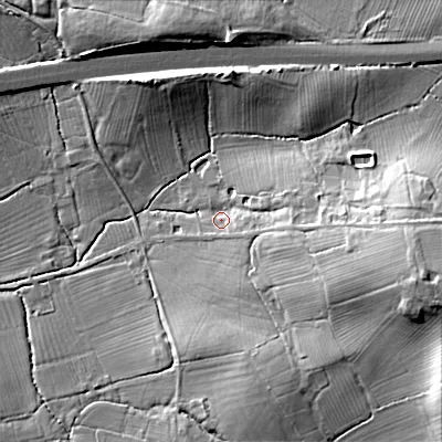 Shaded relief map of the ground around SN154JS, computed from Environment Agency LiDAR. The ground here sits at about 71 m above sea level and falls 21 m across the surrounding 800 m. Surface water reaching this point runs off ground lying to the east-south-east, 15.8 m higher.