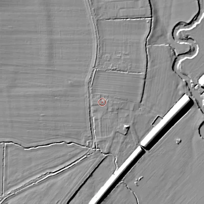Shaded relief map of the ground around SN154LW, computed from Environment Agency LiDAR. The ground here sits at about 52 m above sea level and falls 8 m across the surrounding 800 m. Surface water reaching this point runs off ground lying to the east-north-east, 0.7 m higher.