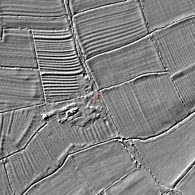 Shaded relief map of the ground around SN154LZ, computed from Environment Agency LiDAR. The ground here sits at about 54 m above sea level and falls 5 m across the surrounding 800 m. Surface water reaching this point runs off ground lying to the south-east, 3.5 m higher.