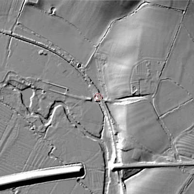 Shaded relief map of the ground around SN155JN, computed from Environment Agency LiDAR. The ground here sits at about 63 m above sea level and falls 28 m across the surrounding 800 m. Surface water reaching this point runs off ground lying to the south-east, 3.7 m higher.