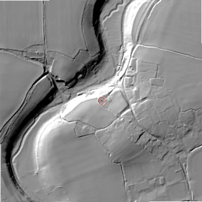 Shaded relief map of the ground around SN160HY, computed from Environment Agency LiDAR. The ground here sits at about 88 m above sea level and falls 22 m across the surrounding 800 m. Surface water reaching this point runs off ground lying to the south-east, 6.0 m higher.