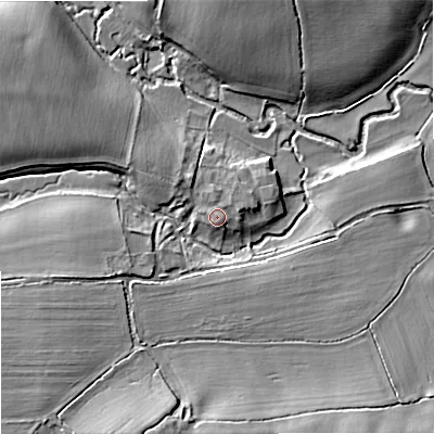 Shaded relief map of the ground around SN160JH, computed from Environment Agency LiDAR. The ground here sits at about 78 m above sea level and falls 10 m across the surrounding 800 m. Surface water reaching this point runs off ground lying to the east-south-east, 0.8 m higher.