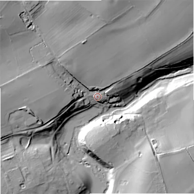 Shaded relief map of the ground around SN160NZ, computed from Environment Agency LiDAR. The ground here sits at about 93 m above sea level and falls 25 m across the surrounding 800 m. Surface water reaching this point runs off ground lying to the north-west, 19.0 m higher.