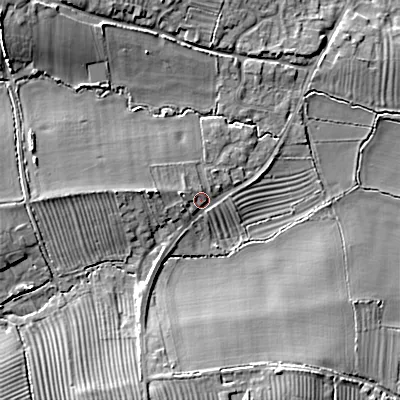 Shaded relief map of the ground around SN169ET, computed from Environment Agency LiDAR. The ground here sits at about 100 m above sea level and falls 12 m across the surrounding 800 m. Surface water reaching this point runs off ground lying to the south-west, 7.9 m higher.