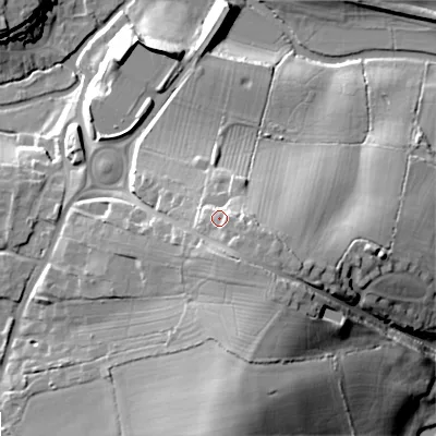 Shaded relief map of the ground around SN169LU, computed from Environment Agency LiDAR. The ground here sits at about 91 m above sea level and falls 30 m across the surrounding 800 m. Surface water reaching this point runs off ground lying to the south-east, 4.2 m higher.