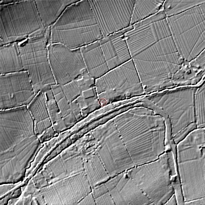 Shaded relief map of the ground around SN169QP, computed from Environment Agency LiDAR. The ground here sits at about 86 m above sea level and falls 9 m across the surrounding 800 m. Surface water reaching this point runs off ground lying to the south-south-west, 5.0 m higher.