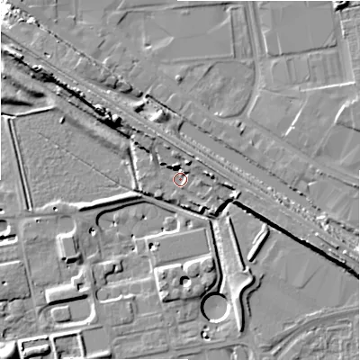 Shaded relief map of the ground around SN22DU, computed from Environment Agency LiDAR. The ground here sits at about 94 m above sea level and falls 16 m across the surrounding 800 m. Surface water reaching this point runs off ground lying to the north-east, 6.0 m higher.
