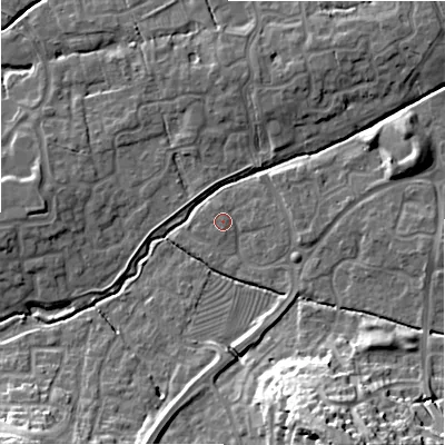 Shaded relief map of the ground around SN22TG, computed from Environment Agency LiDAR. The ground here sits at about 87 m above sea level and falls 24 m across the surrounding 800 m. Surface water reaching this point runs off ground lying to the east, 2.2 m higher.
