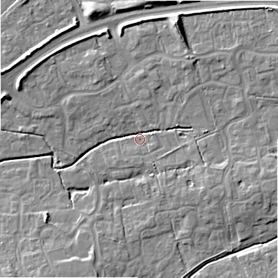 Shaded relief map of the ground around SN251SY, computed from Environment Agency LiDAR. The ground here sits at about 86 m above sea level and falls 11 m across the surrounding 800 m. Surface water reaching this point runs off ground lying to the north-north-east, 8.9 m higher.