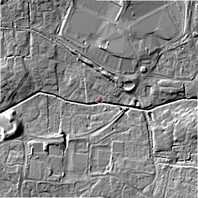 Shaded relief map of the ground around SN251UN, computed from Environment Agency LiDAR. The ground here sits at about 88 m above sea level and falls 10 m across the surrounding 800 m. Surface water reaching this point runs off ground lying to the north-east, 8.3 m higher.
