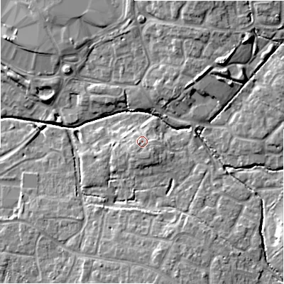 Shaded relief map of the ground around SN254TT, computed from Environment Agency LiDAR. The ground here sits at about 91 m above sea level and falls 10 m across the surrounding 800 m. Surface water reaching this point runs off ground lying to the south-south-east, 2.5 m higher.