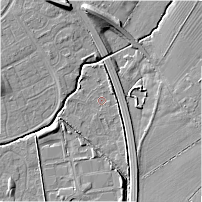 Shaded relief map of the ground around SN35DU, computed from Environment Agency LiDAR. The ground here sits at about 94 m above sea level and falls 12 m across the surrounding 800 m. Surface water reaching this point runs off ground lying to the north-east, 2.1 m higher.