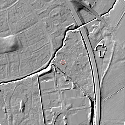 Shaded relief map of the ground around SN35DW, computed from Environment Agency LiDAR. The ground here sits at about 94 m above sea level and falls 10 m across the surrounding 800 m. Surface water reaching this point runs off ground lying to the north-north-west, 0.9 m higher.