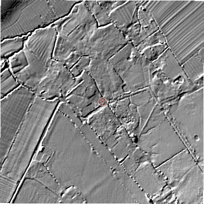 Shaded relief map of the ground around SN40AR, computed from Environment Agency LiDAR. The ground here sits at about 99 m above sea level and falls 10 m across the surrounding 800 m. Surface water reaching this point runs off ground lying to the south-east, 8.0 m higher.