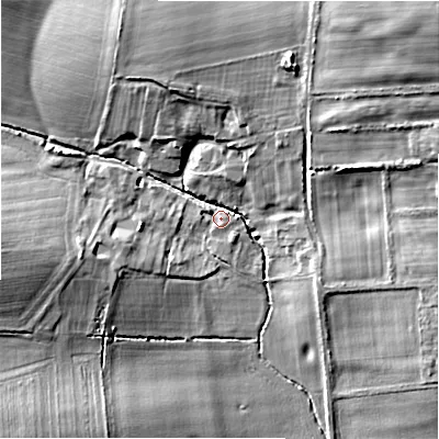 Shaded relief map of the ground around SN40HX, computed from Environment Agency LiDAR. The ground here sits at about 156 m above sea level and falls 21 m across the surrounding 800 m. Surface water reaching this point runs off ground lying to the north-east, 20.9 m higher.
