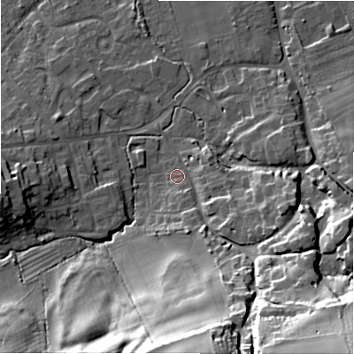 Shaded relief map of the ground around SN40RT, computed from Environment Agency LiDAR. The ground here sits at about 118 m above sea level and falls 47 m across the surrounding 800 m. Surface water reaching this point runs off ground lying to the south-east, 40.0 m higher.