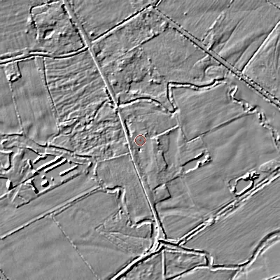 Shaded relief map of the ground around SN66FS, computed from Environment Agency LiDAR. The ground here sits at about 83 m above sea level and falls 5 m across the surrounding 800 m. Surface water reaching this point runs off ground lying to the south-south-west, 1.3 m higher.