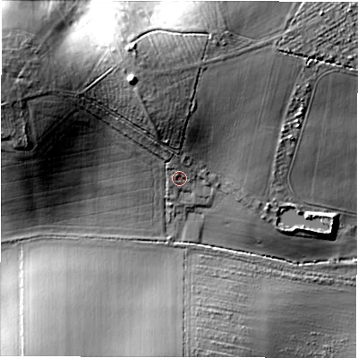 Shaded relief map of the ground around SN78BL, computed from Environment Agency LiDAR. The ground here sits at about 91 m above sea level and falls 24 m across the surrounding 800 m. Surface water reaching this point runs off ground lying to the north, 9.2 m higher.