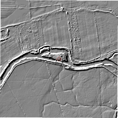 Shaded relief map of the ground around SN78JT, computed from Environment Agency LiDAR. The ground here sits at about 69 m above sea level and falls 3 m across the surrounding 800 m. Surface water reaching this point runs off ground lying to the west-north-west, 2.9 m higher.