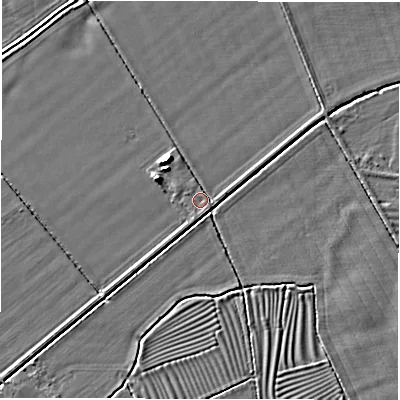 Shaded relief map of the ground around SN78JX, computed from Environment Agency LiDAR. The ground here sits at about 68 m above sea level and falls 4 m across the surrounding 800 m. Surface water reaching this point runs off ground lying to the south-east, 0.6 m higher.