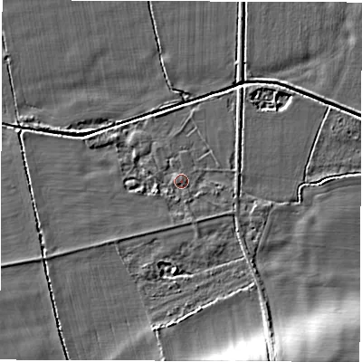 Shaded relief map of the ground around SN78RD, computed from Environment Agency LiDAR. The ground here sits at about 67 m above sea level and falls 10 m across the surrounding 800 m. Surface water reaching this point runs off ground lying to the north-east, 0.7 m higher.