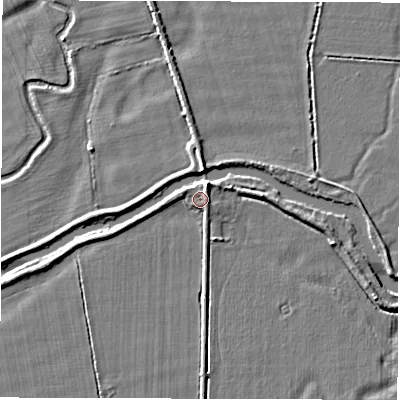 Shaded relief map of the ground around SN78RF, computed from Environment Agency LiDAR. The ground here sits at about 66 m above sea level and falls 4 m across the surrounding 800 m. Surface water reaching this point runs off ground lying to the north-east, 2.3 m higher.