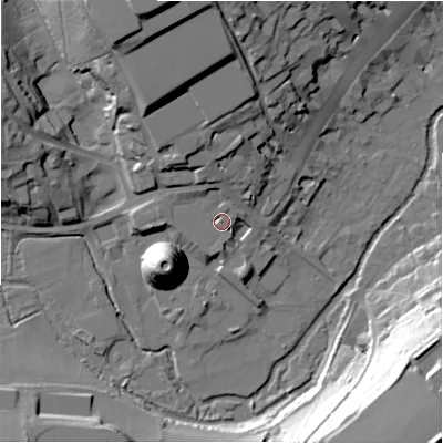 Shaded relief map of the ground around SN81PA, computed from Environment Agency LiDAR. The ground here sits at about 133 m above sea level and falls 39 m across the surrounding 800 m. Surface water reaching this point runs off ground lying to the north-north-west, 7.1 m higher.