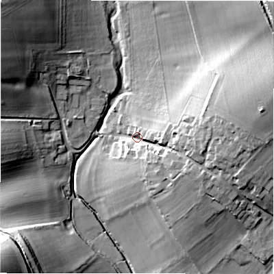 Shaded relief map of the ground around SN81SU, computed from Environment Agency LiDAR. The ground here sits at about 146 m above sea level and falls 44 m across the surrounding 800 m. Surface water reaching this point runs off ground lying to the east-north-east, 21.3 m higher.