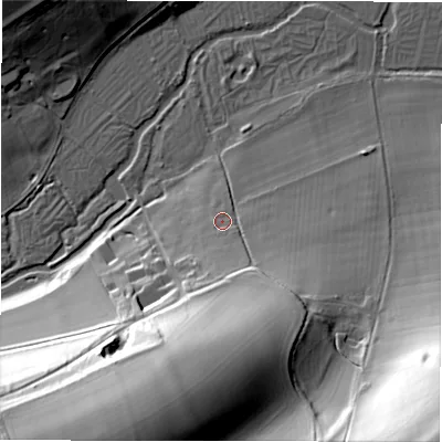 Shaded relief map of the ground around SN82EU, computed from Environment Agency LiDAR. The ground here sits at about 124 m above sea level and falls 58 m across the surrounding 800 m. Surface water reaching this point runs off ground lying to the south-south-west, 48.1 m higher.