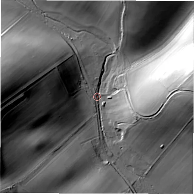 Shaded relief map of the ground around SN82HF, computed from Environment Agency LiDAR. The ground here sits at about 118 m above sea level and falls 52 m across the surrounding 800 m. Surface water reaching this point runs off ground lying to the east, 50.7 m higher.