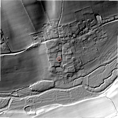 Shaded relief map of the ground around SN82LU, computed from Environment Agency LiDAR. The ground here sits at about 129 m above sea level and falls 29 m across the surrounding 800 m. Surface water reaching this point runs off ground lying to the north, 6.0 m higher.