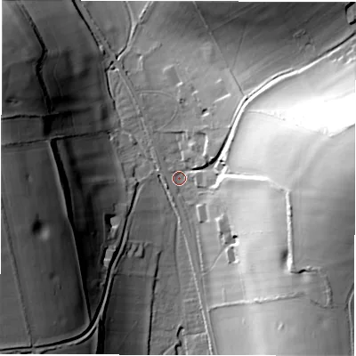 Shaded relief map of the ground around SN82QA, computed from Environment Agency LiDAR. The ground here sits at about 110 m above sea level and falls 57 m across the surrounding 800 m. Surface water reaching this point runs off ground lying to the east, 54.6 m higher.