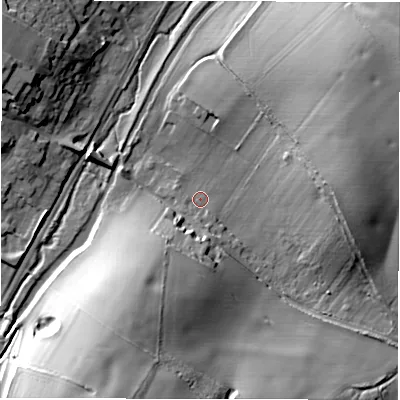 Shaded relief map of the ground around SN83PD, computed from Environment Agency LiDAR. The ground here sits at about 119 m above sea level and falls 30 m across the surrounding 800 m. Surface water reaching this point runs off ground lying to the south, 2.9 m higher.