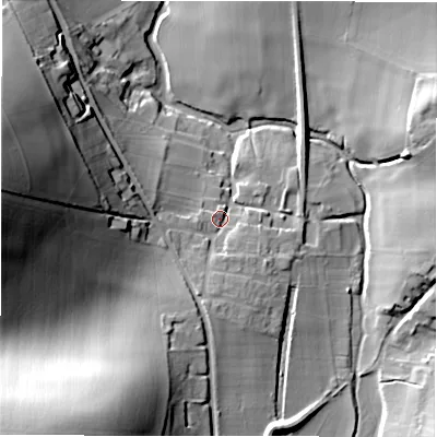 Shaded relief map of the ground around SN83SA, computed from Environment Agency LiDAR. The ground here sits at about 138 m above sea level and falls 46 m across the surrounding 800 m. Surface water reaching this point runs off ground lying to the south-west, 40.9 m higher.