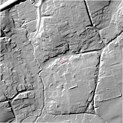 Shaded relief map of the ground around SN95AQ, computed from Environment Agency LiDAR. The ground here sits at about 113 m above sea level and falls 17 m across the surrounding 800 m. Surface water reaching this point runs off ground lying to the north-north-east, 14.7 m higher.