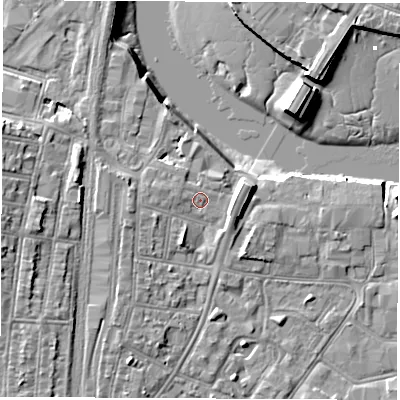 Shaded relief map of the ground around SO140FJ, computed from Environment Agency LiDAR. The ground here sits at about 3 m above sea level and falls 13 m across the surrounding 800 m. Surface water reaching this point runs off ground lying to the west-north-west, 0.7 m higher.