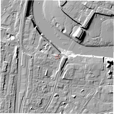 Shaded relief map of the ground around SO140FS, computed from Environment Agency LiDAR. The ground here sits at about 3 m above sea level and falls 20 m across the surrounding 800 m. Surface water reaching this point runs off ground lying to the east-south-east, 4.0 m higher.