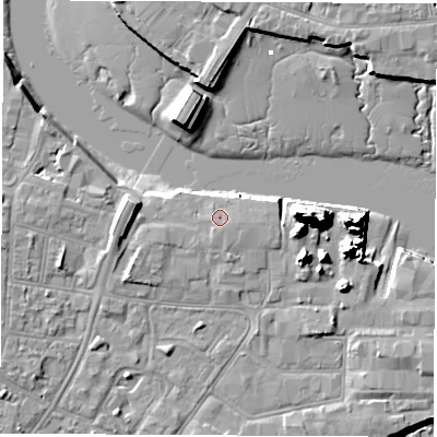 Shaded relief map of the ground around SO140PF, computed from Environment Agency LiDAR. The ground here sits at about 3 m above sea level and falls 20 m across the surrounding 800 m. Surface water reaching this point runs off ground lying to the south-east, 0.7 m higher.
