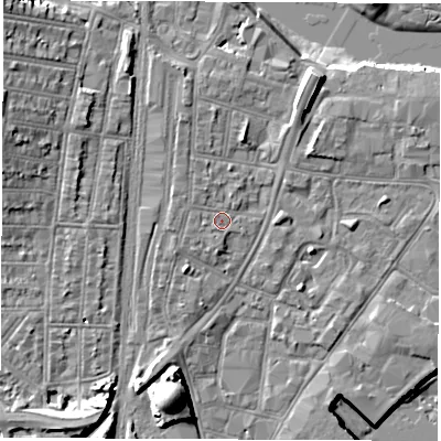 Shaded relief map of the ground around SO140PQ, computed from Environment Agency LiDAR. The ground here sits at about 3 m above sea level and falls 13 m across the surrounding 800 m. Surface water reaching this point runs off ground lying to the west-south-west, 1.1 m higher.