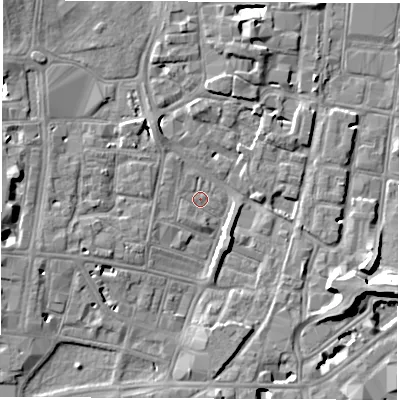 Shaded relief map of the ground around SO143EX, computed from Environment Agency LiDAR. The ground here sits at about 3 m above sea level and falls 10 m across the surrounding 800 m. Surface water reaching this point runs off ground lying to the south-south-east, 4.2 m higher.