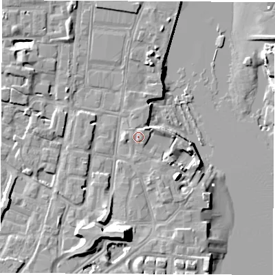 Shaded relief map of the ground around SO145BX, computed from Environment Agency LiDAR. The ground here sits at about 3 m above sea level and falls 14 m across the surrounding 800 m. Surface water reaching this point runs off ground lying to the north-east, 1.1 m higher.