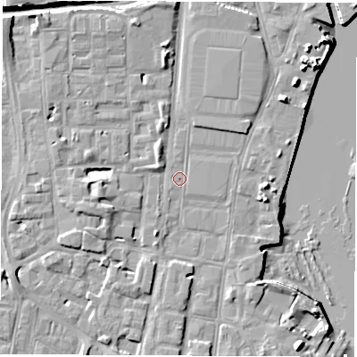 Shaded relief map of the ground around SO145FB, computed from Environment Agency LiDAR. The ground here sits at about 3 m above sea level and falls 11 m across the surrounding 800 m. Surface water reaching this point runs off ground lying to the north, 0.5 m higher.