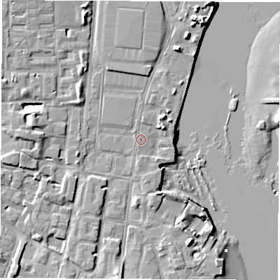 Shaded relief map of the ground around SO145JF, computed from Environment Agency LiDAR. The ground here sits at about 3 m above sea level and falls 10 m across the surrounding 800 m. Surface water reaching this point runs off ground lying to the south, 1.0 m higher.