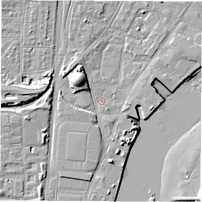 Shaded relief map of the ground around SO145QZ, computed from Environment Agency LiDAR. The ground here sits at about 3 m above sea level and falls 13 m across the surrounding 800 m. Surface water reaching this point runs off ground lying to the north-west, 7.8 m higher.
