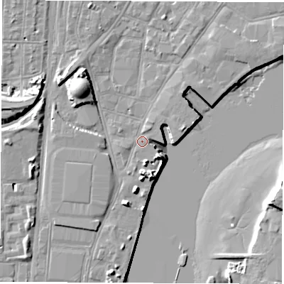 Shaded relief map of the ground around SO145RF, computed from Environment Agency LiDAR. The ground here sits at about 3 m above sea level and falls 13 m across the surrounding 800 m. Surface water reaching this point runs off ground lying to the south-east, 6.2 m higher.