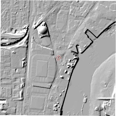 Shaded relief map of the ground around SO145RG, computed from Environment Agency LiDAR. The ground here sits at about 3 m above sea level and falls 13 m across the surrounding 800 m. Surface water reaching this point runs off ground lying to the west-north-west, 1.7 m higher.