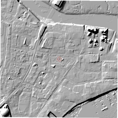 Shaded relief map of the ground around SO145RU, computed from Environment Agency LiDAR. The ground here sits at about 2 m above sea level and falls 20 m across the surrounding 800 m. Surface water reaching this point runs off ground lying to the south-west, 1.6 m higher.